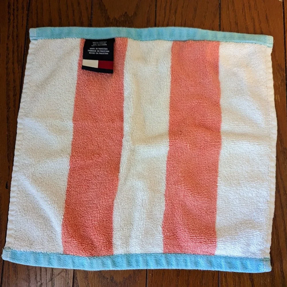 HP Tommy Hilfiger Orange, White & Blue Striped 100% Cotton Washcloth 12